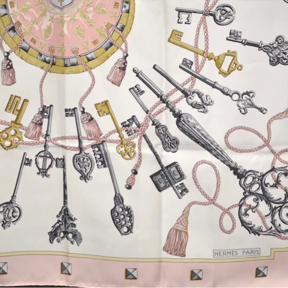 HERMES Carre 90 Scarf "LES CLES" Silk Pink - Picture 5 of 13